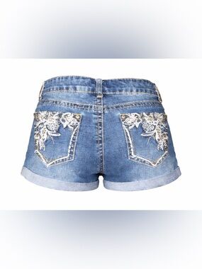 Rue21 Embellished Denim Shorts Size 5/6 R Low Rise Cuffed Rhinestone Pockets